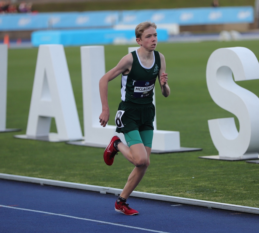 M McLachlan 9WJ recording his first Gold Medal and Championship Record of the competition in the 1500m - photo credit Athletics NSW